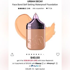 URBAN DECAY Face Bond Self-Setting Waterproof Foundation - 12 Light Neutral